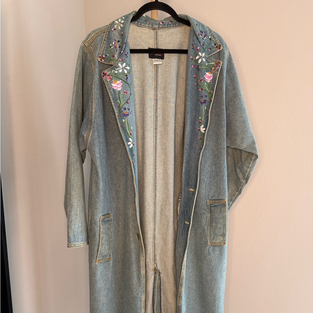 Vintage Hand Painted Long Denim Coat